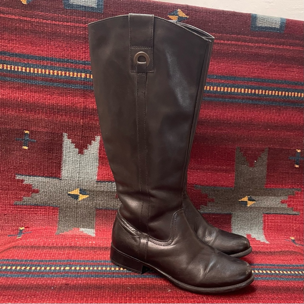 Clarks Black Leather Tall Zip Up Rubber Sole Bendables Boots ladies Sz 9